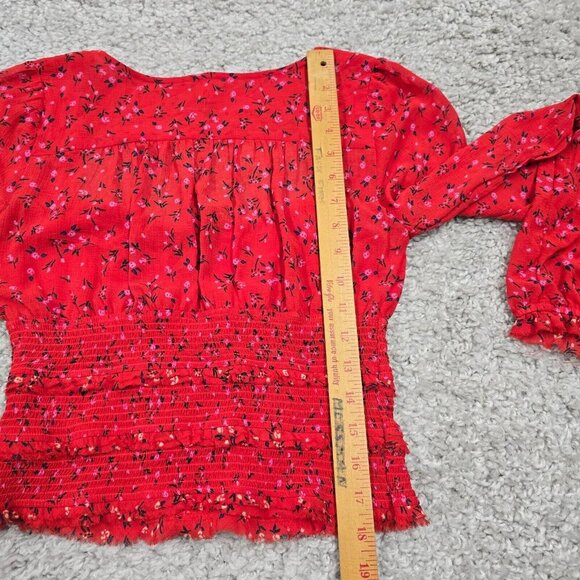Free People Womens Lolita Smocked Floral Peasant Crop Top Size S Boho Romantic - Picture 12 of 14